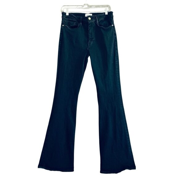 FRAME Le One Flare Denim High Rise Stretch Jeans Larson Black Size 2 - Picture 1 of 13